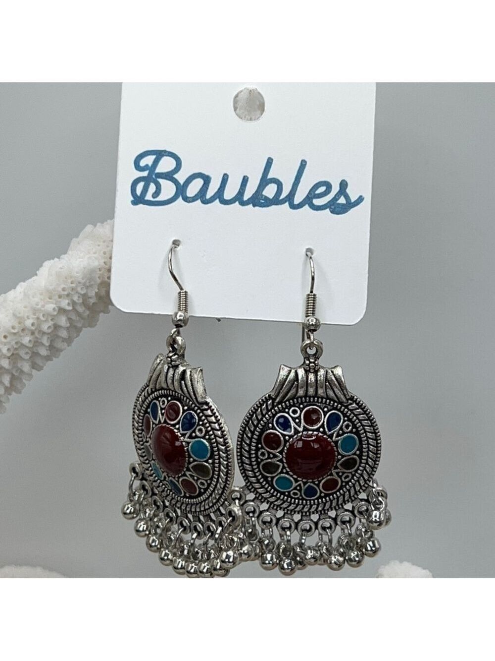 Baubles Silver Turquoise Red Western Vibe Dangle Earrings